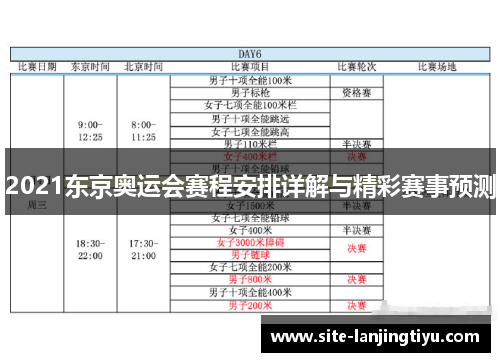 2021东京奥运会赛程安排详解与精彩赛事预测 2021东京奥运会赛程安排详解与精彩赛事预测